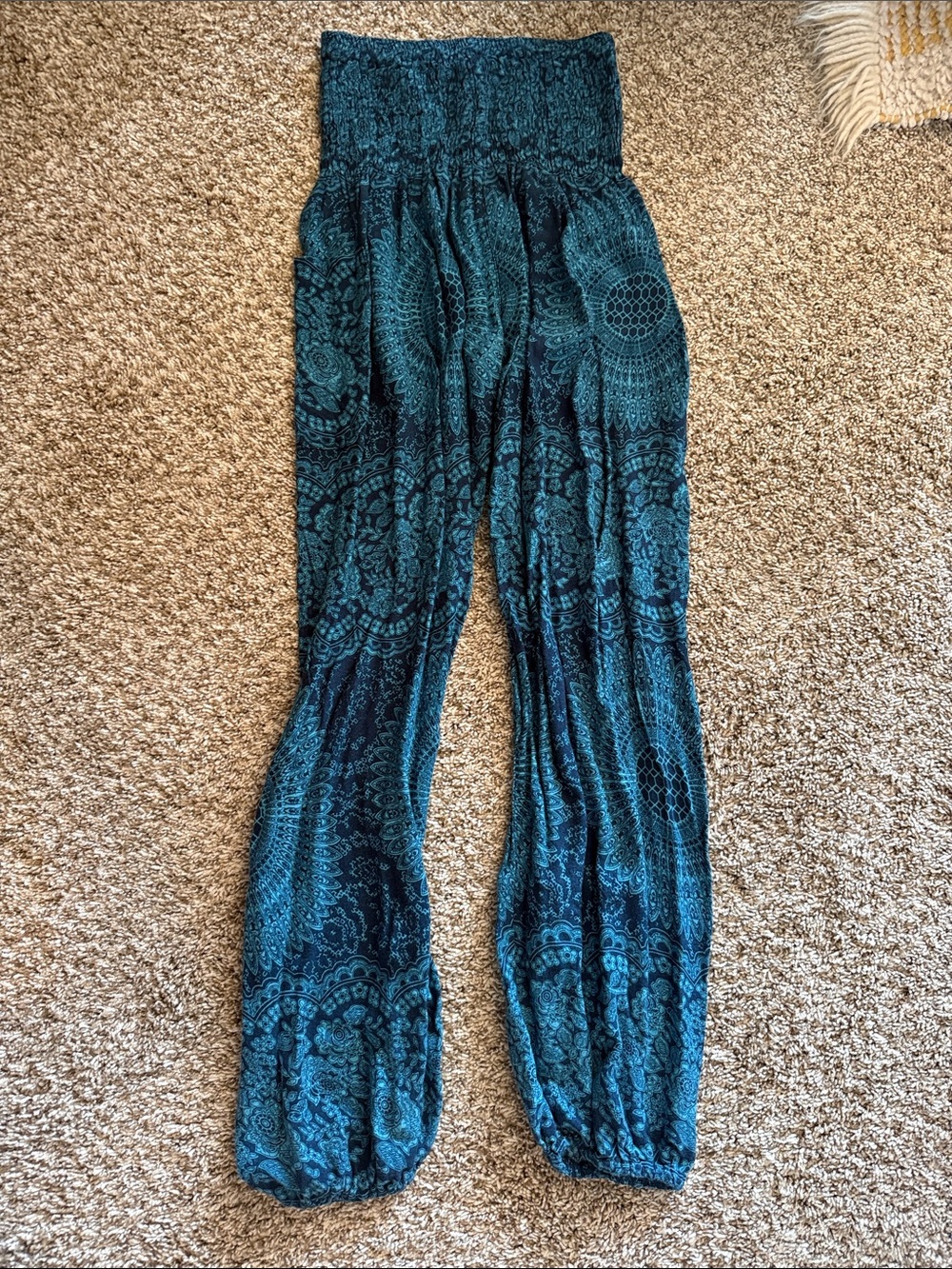 Women's Teal Patterned Harem Pants